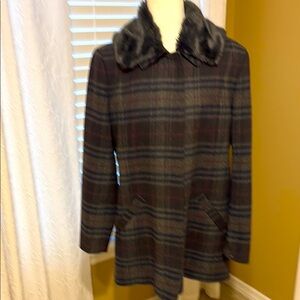 Johnston & Murphy Plaid Pea Coat with Faux Fur Collar